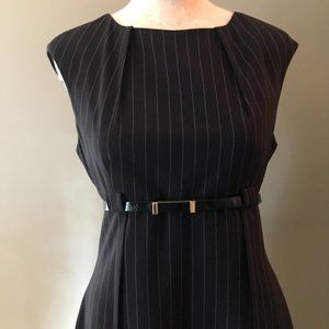 Black pinstriped Calvin Klein dress with belt